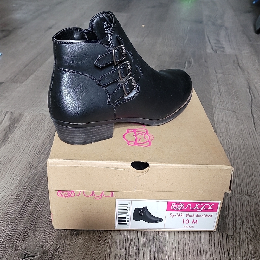 Sugar Black Ankle Boots with Lace-Up Design